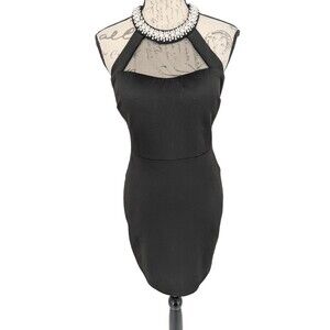 SPEECHLESS Dress Size 7 Black Pearls on Halter Neckline Dark Fairy